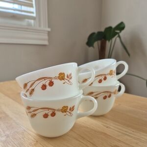 Floral Patterned White and Orange Teacups